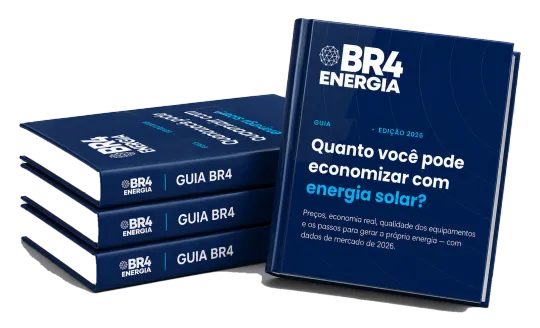 Mockup 3D do guia gratuito da BR4 Energia sobre economia com energia solar